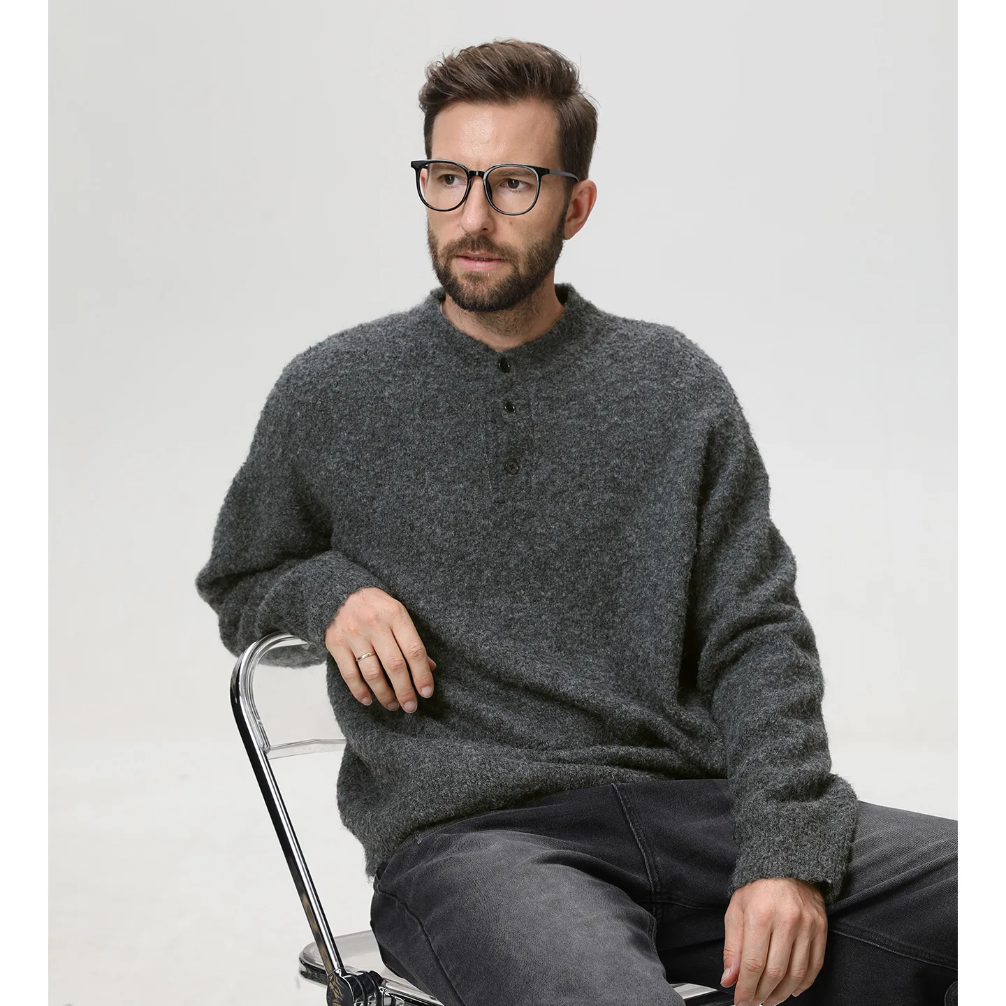 

Men's Vintage Loose Knit Sweater, Autumn Winter Casual Warm, Carbon Gray Light Gray Moss Green Oatmeal