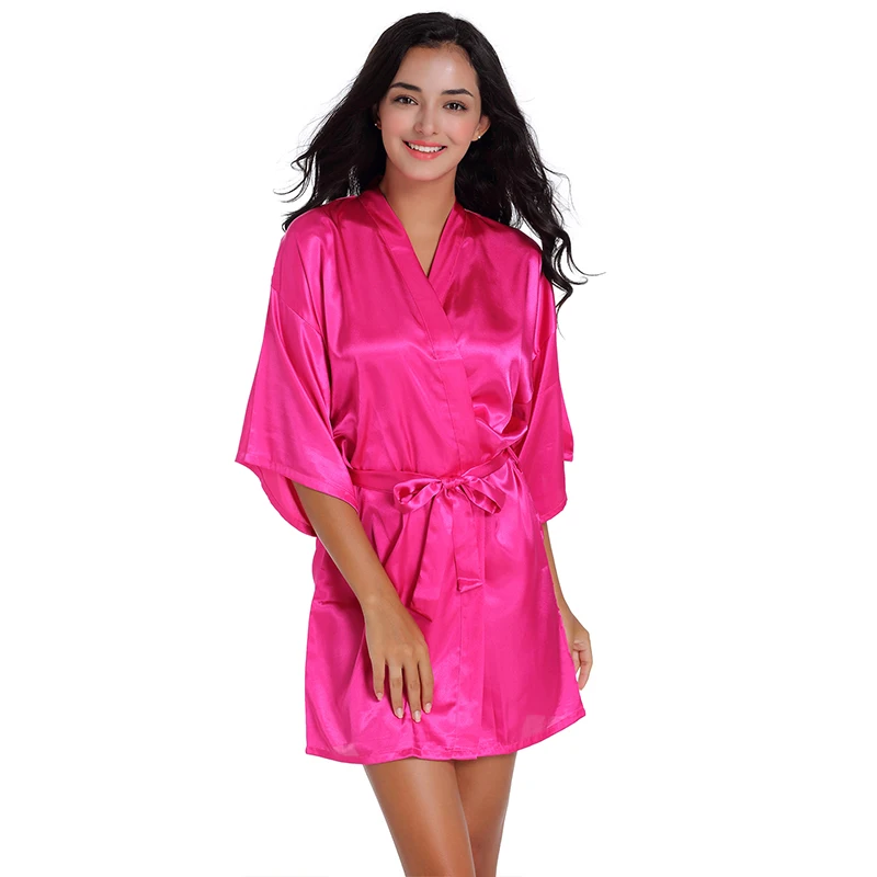 Women\'s Pure Short Silky Robes Bridesmaid Party Satin Robe Sleepwear For Wedding