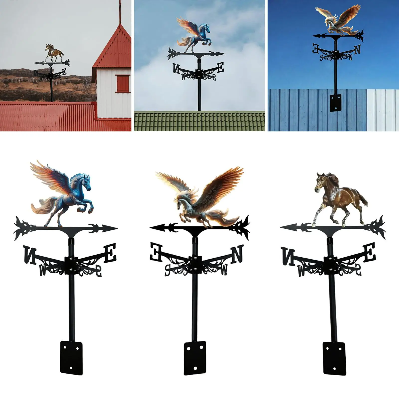 Weathervane المعدني للحصان سهل التركيب لزخرفة الطقس الخارجية #4