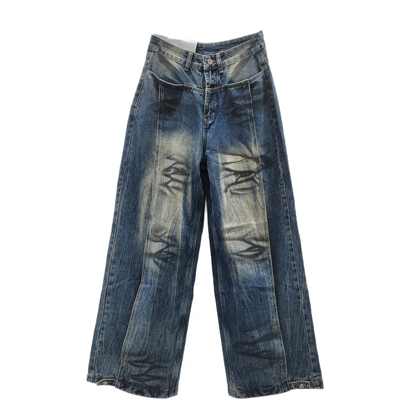 WTHT Mode frauen Gradienten Waschen Breite Bein Jeans 2025, Herbst Trendy Neue Hohe Taille Gerade Denim Hosen Weibliche 1LS2670