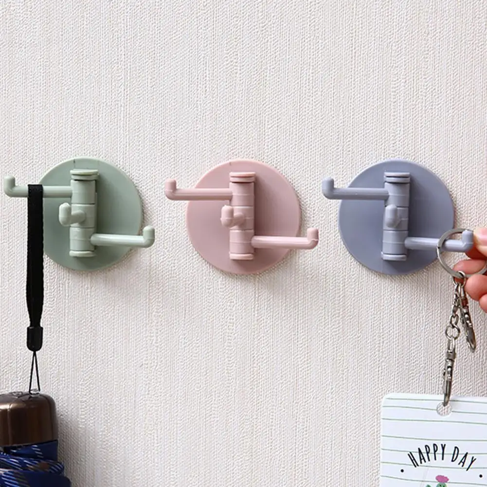 Kitchen Hanger Useful Solid Color Stick Hook 3 Branch Rotatable Storage Hook Household Products