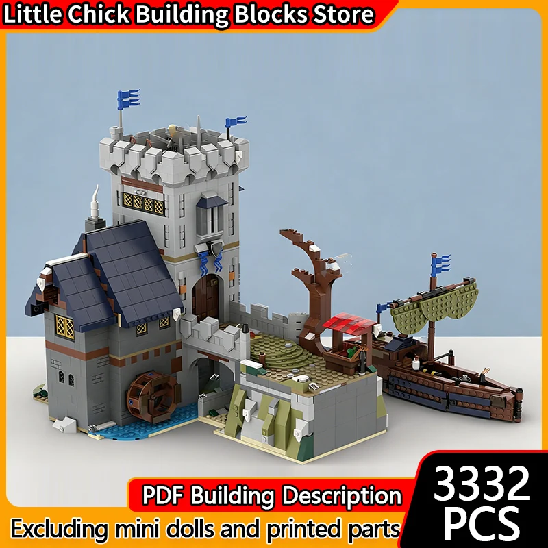 

Средневековый замок, модель MOC, строительные кирпичи, замок, башня и лодка, модульная технология, детские праздничные подарки, сборка игрушек, костюм