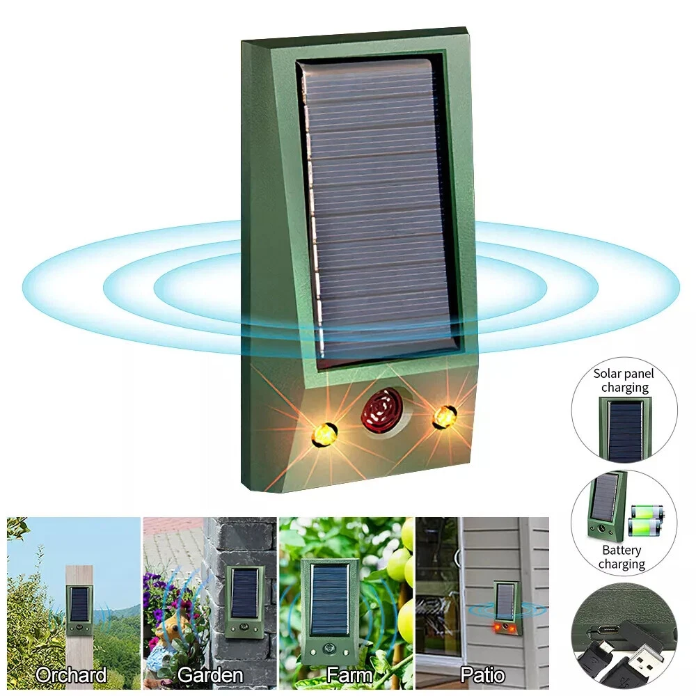 Solar Ultrasonic Bird Repeller IP66 Waterproof Pigeon Deterrent with LED Flashing Pest Control for Garden Yard Farm Outdoor