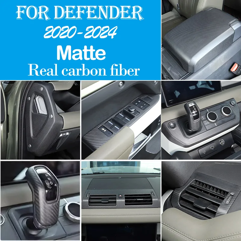 Matte Real Carbon Fiber For Land Rover Defender 90 110 2020-2024 Car Dashboard Console Gear Shift Panel Cover Trim Stickers