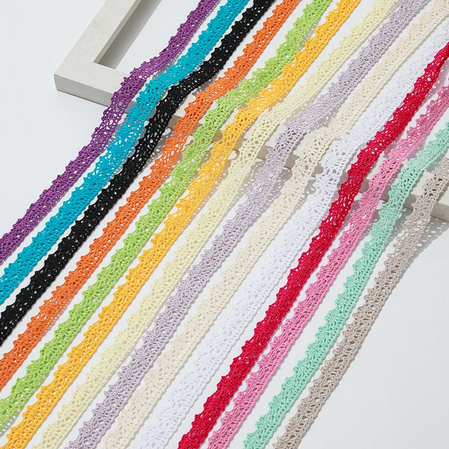 5 Yards/Lot 1,3 cm farbige gehäkelte Baumwoll-Spitzenborten für handgemachte DIY-Näharbeiten, Kleidungszubehör, Bastelarbeiten, Deko, Geschenkverpackung, florale Verpackung