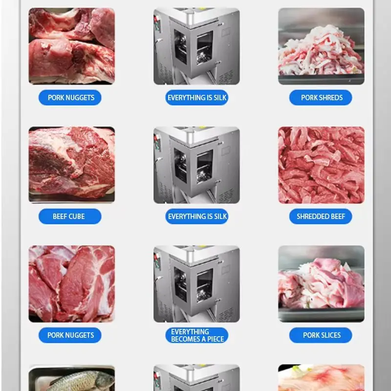 

Коммерческая мясорубка из нержавеющей стали, автоматическая 550 Вт * 2 мотор, измельчитель, слайсер, машина для нарезки кубиками, электрическая овощерезка