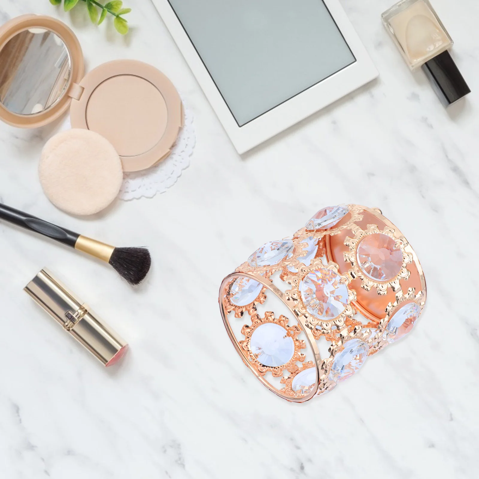 Caja de almacenamiento de brochas de maquillaje con diamantes de imitación, organizador para escritorio, portalápices, artículos diversos, decoración de papelería, gran capacidad