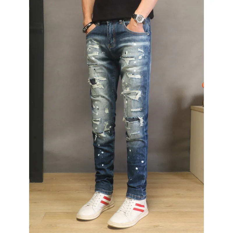 2026 New Arrival Men's Retro Distressed Denim Jeans Slim Skinny Stretch Stylish Long Trousers