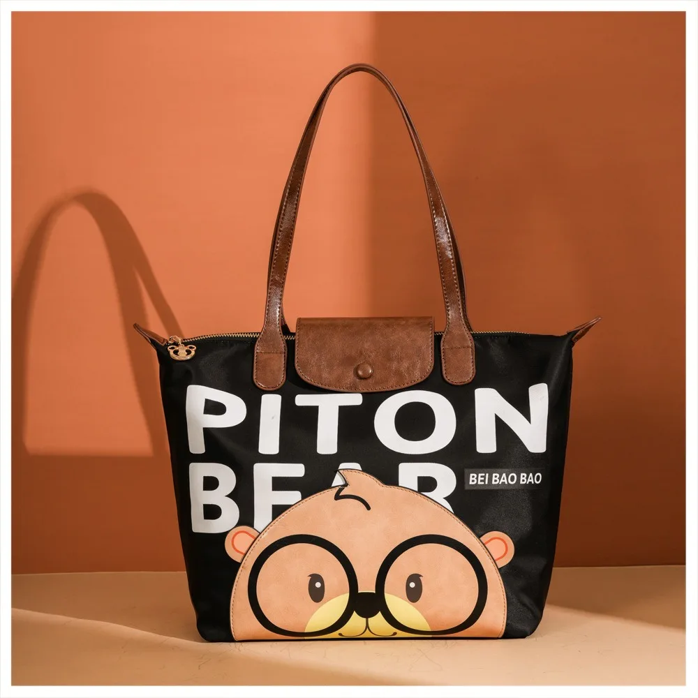 

New Black Oxford Cloth Large-capacity Shoulder Bag Cute Boys and Girls Casual Versatile Lightweight Bear Tote Bag Women's Bags