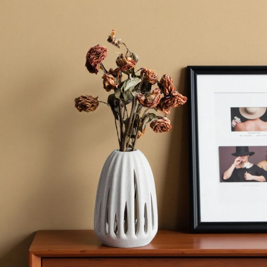 CAPIRON Ceramic Hollow Vase for Dried Flowe Pampas Grass Nordic Modern Art Home Centerpiece Desktop Decoration Book Shelf Office