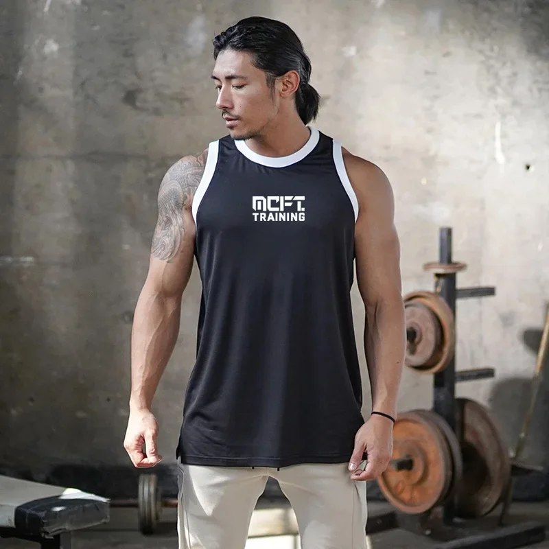 

Summer Breathable Quick Dry Sleeveless Shirts Mens Workout Fitness Singlets Gym Bodybuilding Muscle Clothing Training Tank Tops
