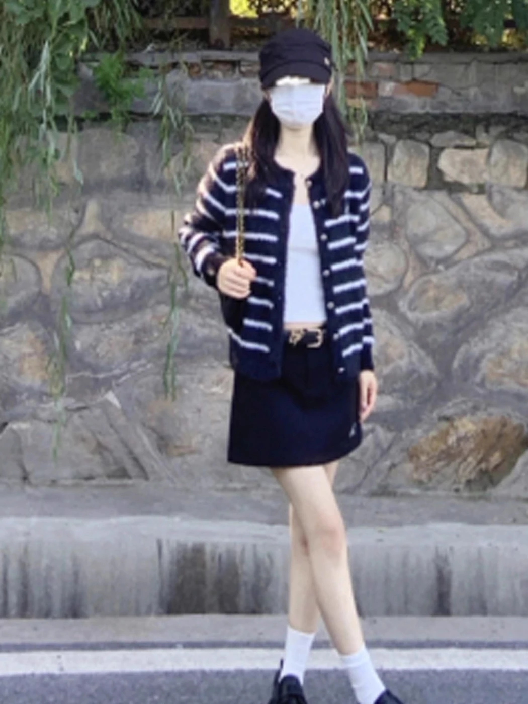 Bla-suéter de punto a rayas blancas para mujer, abrigo largo holgado, redondo, ropa de abrigo cálida, visón sintético coreano Sle