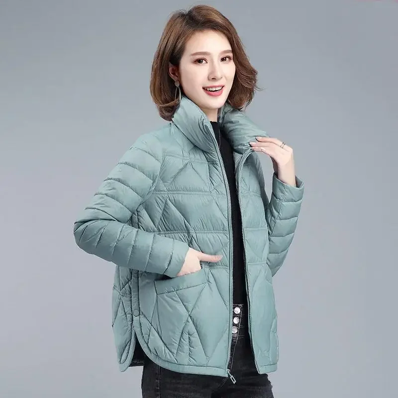 Woman Loose Casual Winter Padded Coat Lightweight Short Down Cotton Jacket Fashion Stand Collar Design Large Size Women Clothing