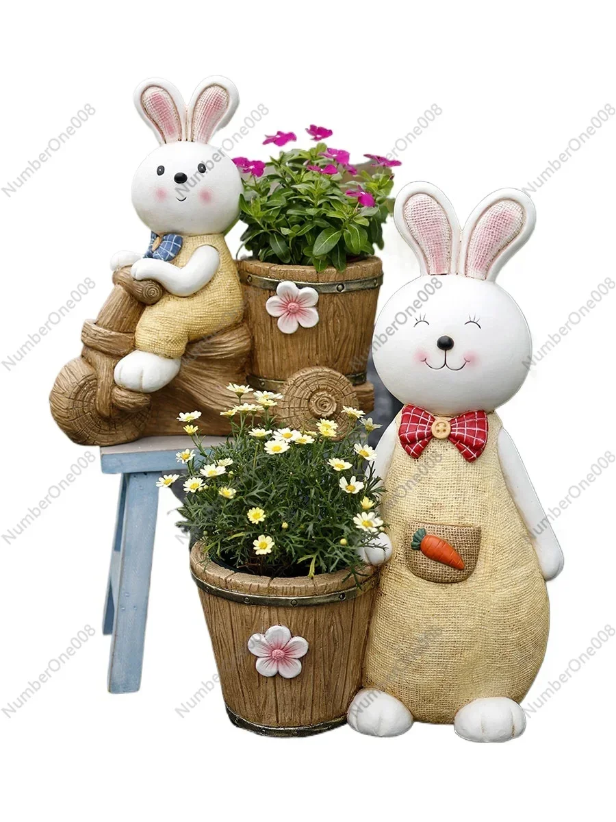 Creative Personality Garden Balcony Large Cute Bunny Outdoor Succulent Plant Flower Pot Handicraft Garden Ornament