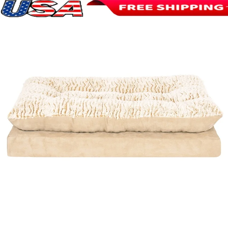 

Orthopedic Dog Cat Bed Faux Fur Pillow Top Non-Slip Supportive Mattress Easy Clean Soft Bedding