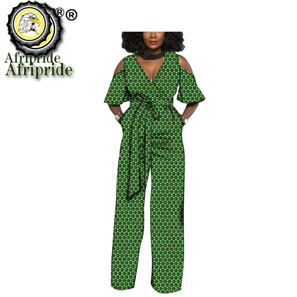 2026 AFRIPRIDE African Print Women Jumpsuit V-Neck spring Sexy Romper Wide Leg Pants African Ladies Jumpsuits Rompers S1929003