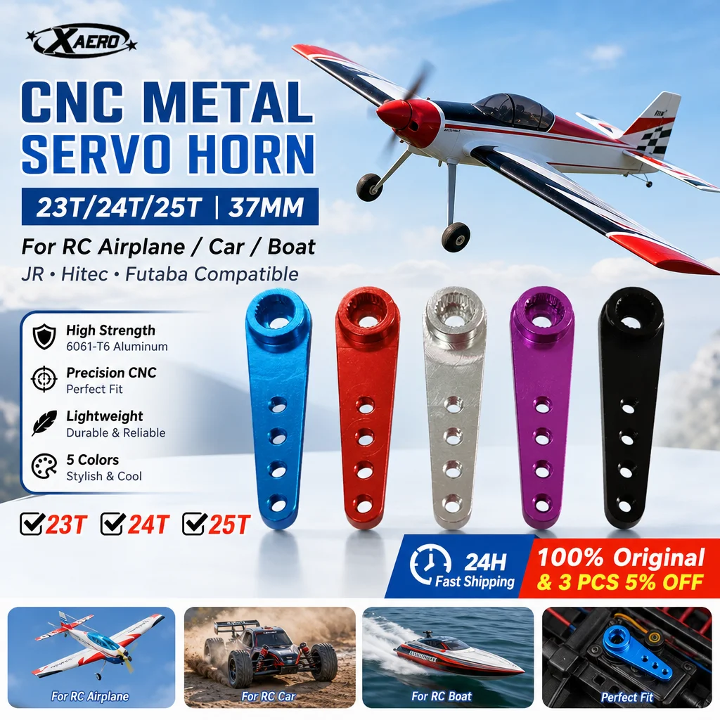 XAERO 2Pc CNC Metal Servo Horn 23T/24T/25T 37mm Arm Extension for1/10 RC Car Boat JR Hitec Futaba RC Accessories