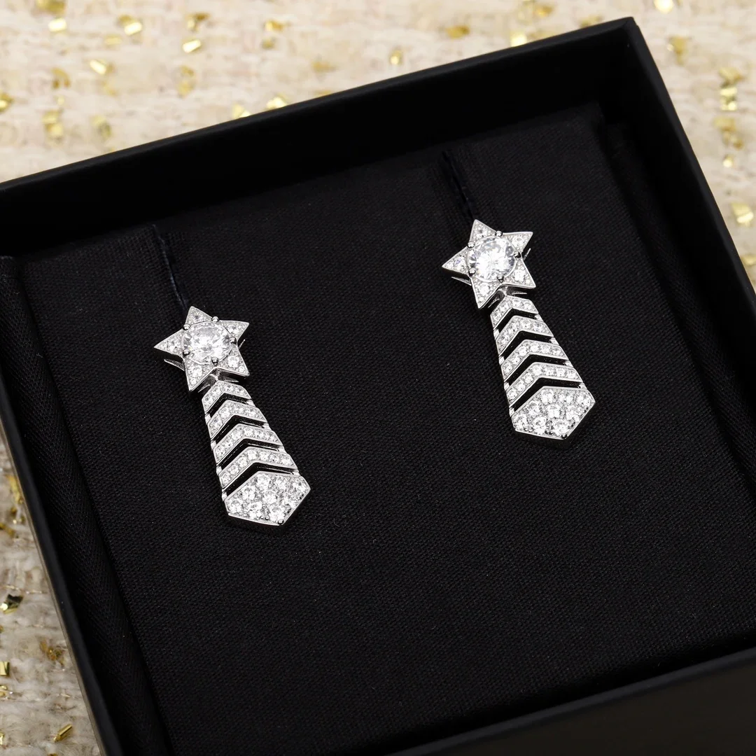 

Trend 925 Silver Crystal Diamond Stars Earring Women Top Quality Luxury Jewelry Wedding Gift