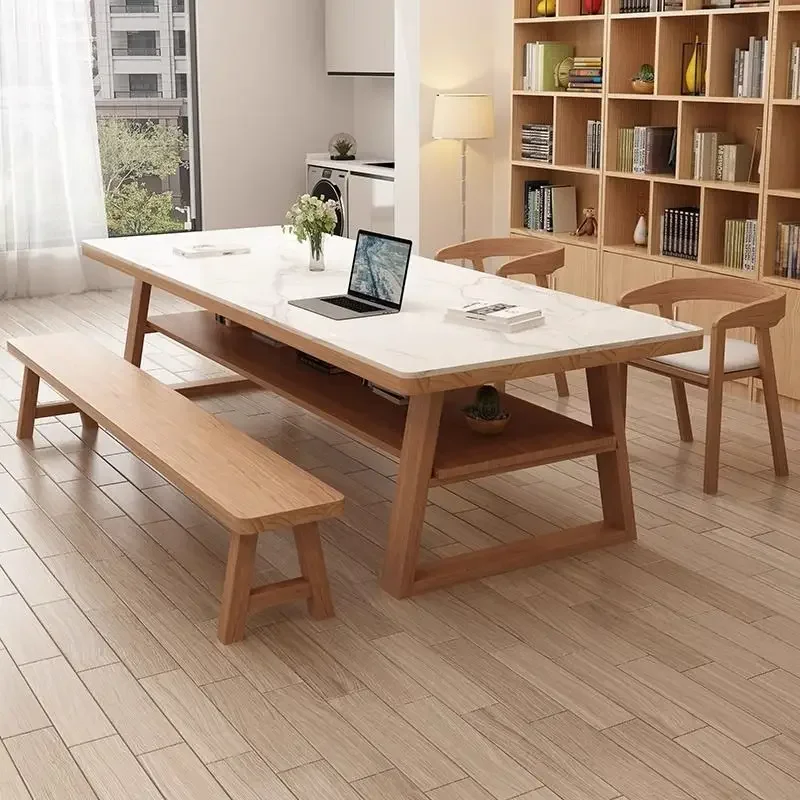 Simple modern solid wood rock slab large desk living room large table home dining table learning writing reading table workbench