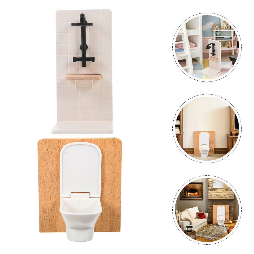 

1 Set Miniature Dollhouse Bathroom 1:12 Scale Realistic Design Safe Material Creative Play Fade Resistant Mini Toilet Shower