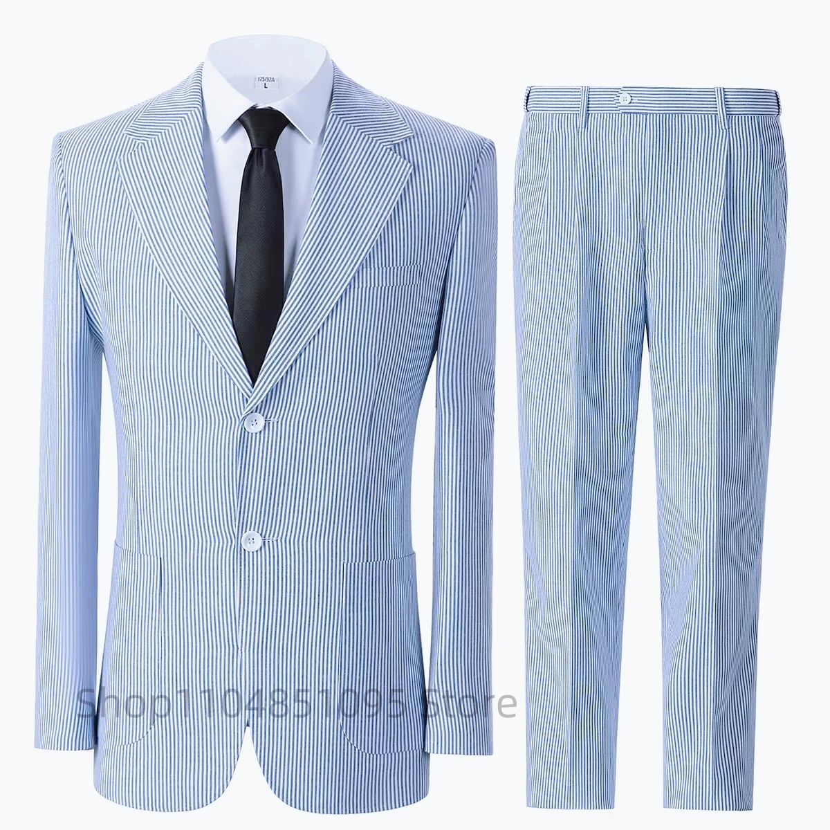 

Summer Sky Blue Seersucker Wedding Suit For Men Notch Lapel Jacket Pants Casua Man Party Luxury Outfits Gentleman Elegant Dress