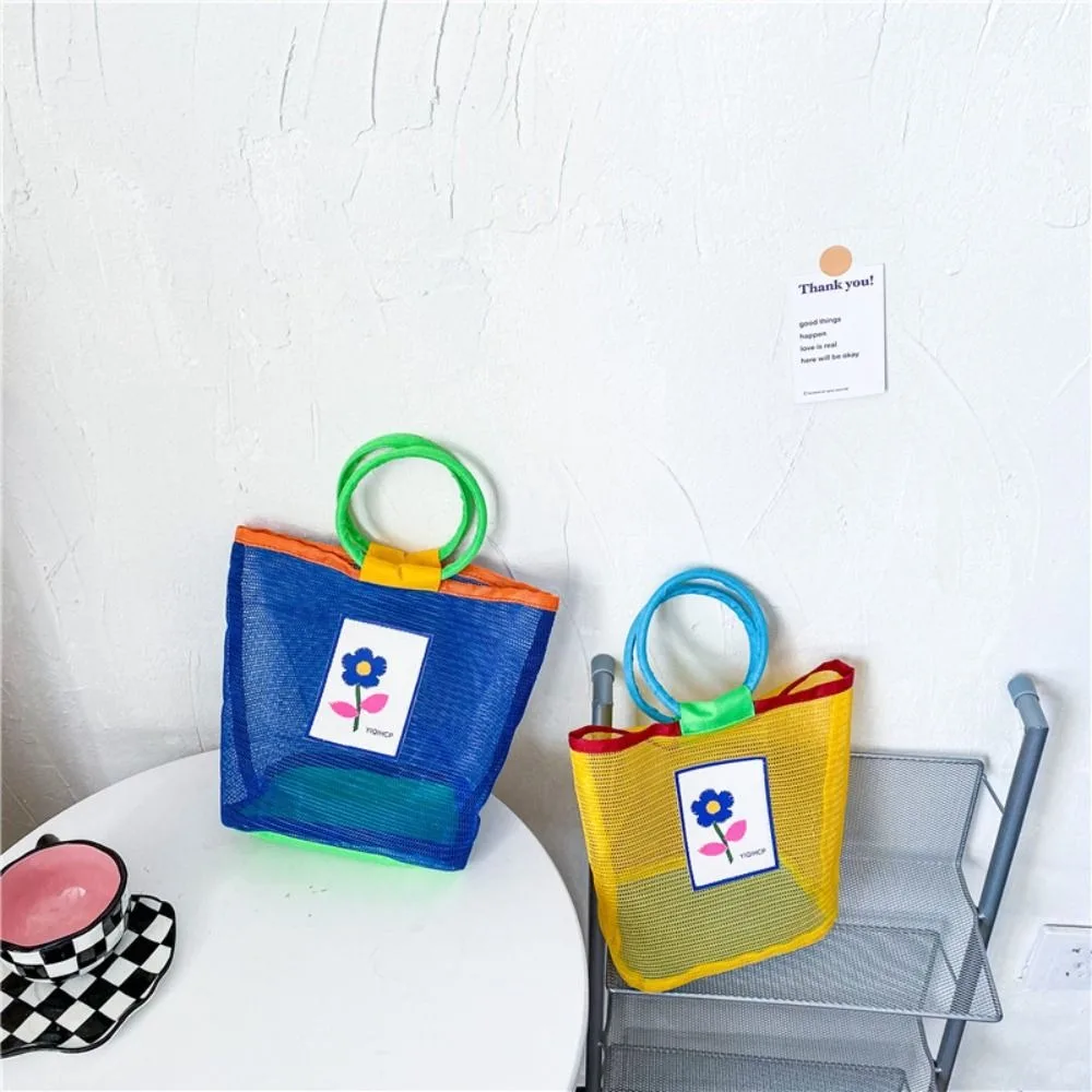

Color Collision Mesh Tote Bag Hollow Out Transparent Children Handbag Mother Kids Bag Shell Storage Bag Mesh Beach Bag Girl