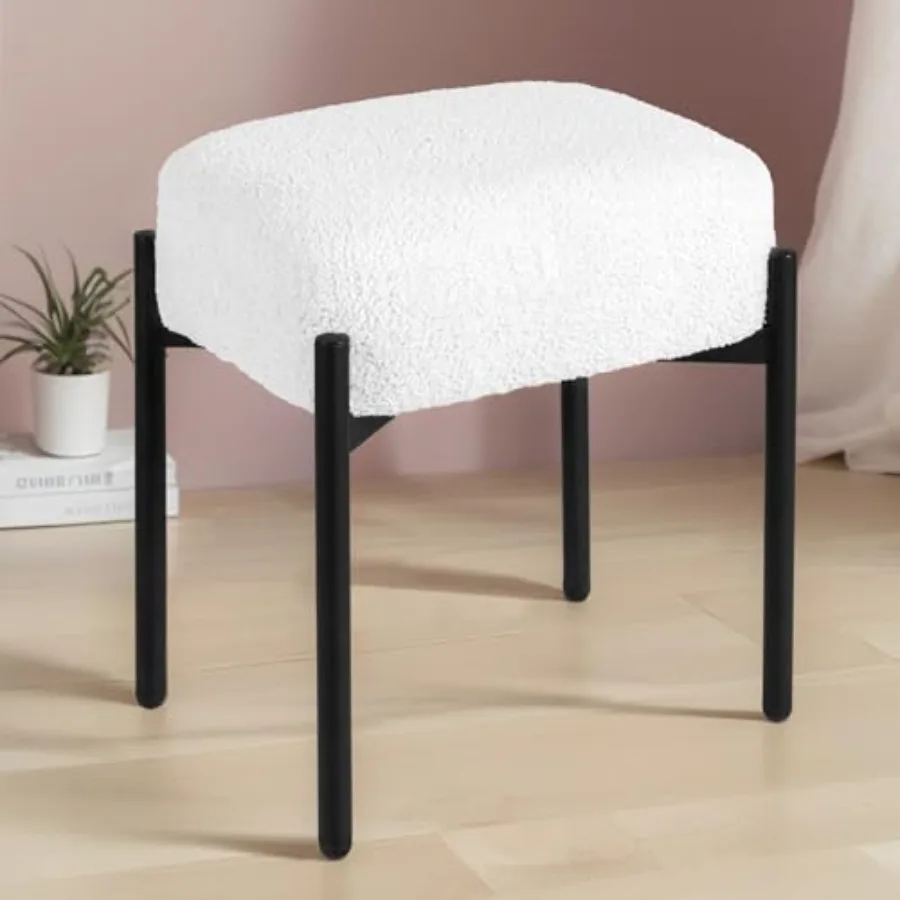 

Vanity Stool Chair Faux Fur 16.3" L x 12.8" W x 17.3" H Soft Ottoman Makeup Chair Bench Furry Padded Seat with 4 Metal Legs Foo