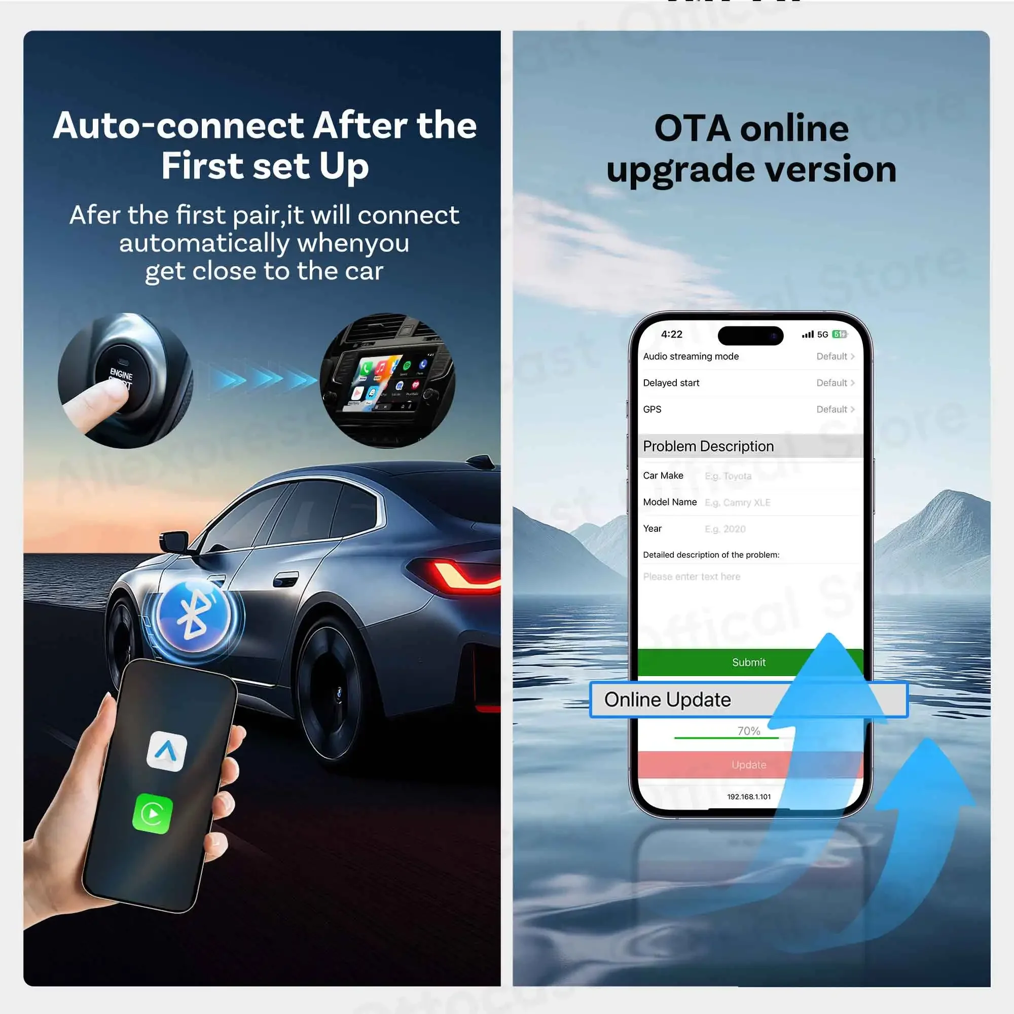 Ottocast Express Mini Gem Cube 3.0 Wired to Wireless CarPlay Android Auto Adapter USB Dongle Car Accessories for iPhone Android view 5