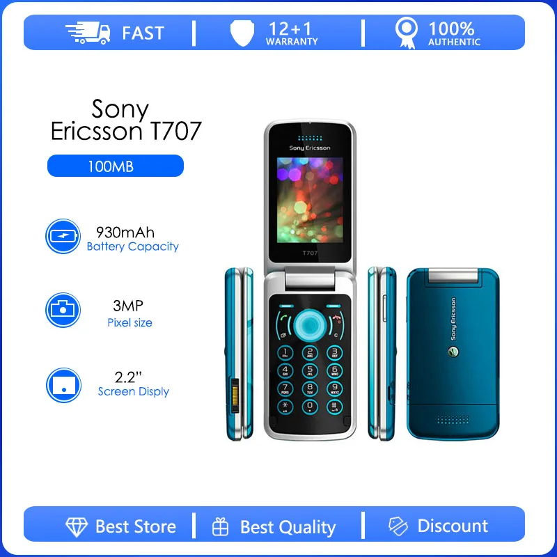 Sony Ericsson-teléfono inteligente T707 reacondicionado, Original, desbloqueado, 3G, con tapa, envío gratis