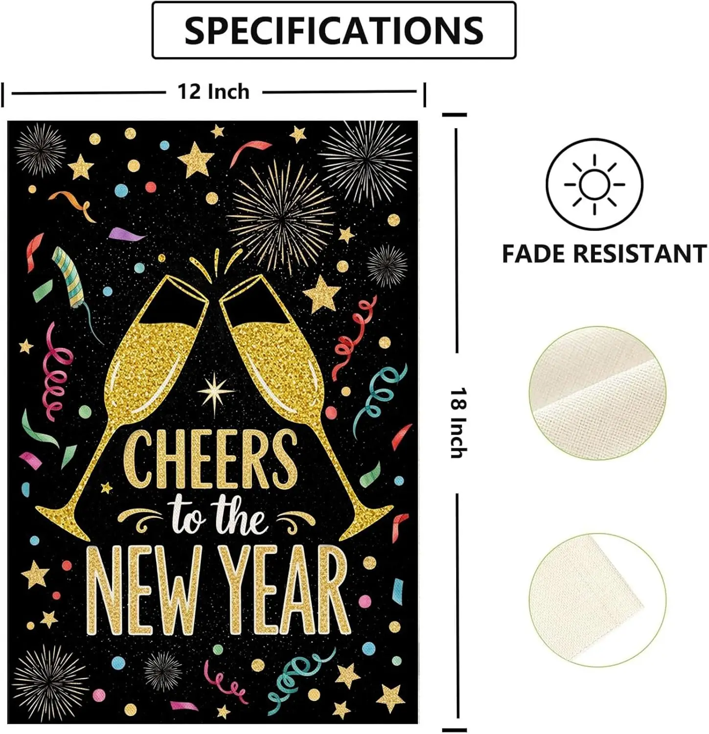 Happy New Year Garden Flag Cheers To The New Year 12x18 Inch Double Sided Small Burlap Welcome Winter Holiday Yard Outdoor D GGX