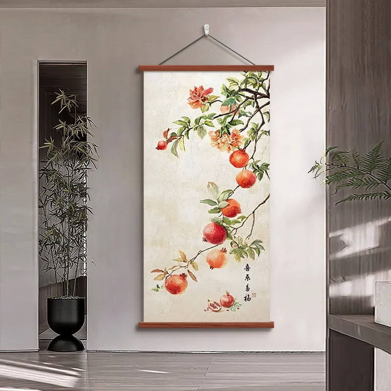 Aesthetic Room Decor, Nine Fish Painting Chinese Style Wall Art Scroll Wealth & Luck Symbol Scroll