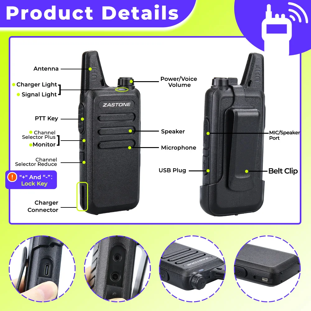 Mini Walkie Talkie X6 UHF Long Range PortableTwo Way Radio Charging USB 16 Channels for Camping Trip Hotel Hunting Restaurant