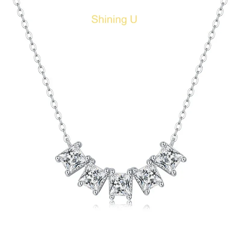 

Shining U S925 Silver D Color Moissanite 0.5ct*5 Necklace for Women Fine Jewelry Wedding Engagement
