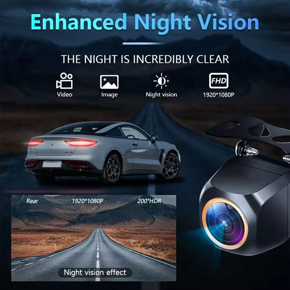 Car Rear View Camera 200° AHD 1920x1080P for Fisheye Golden Lens Full HDR Night Vision Vehicle Back Car Reversing Front Camera