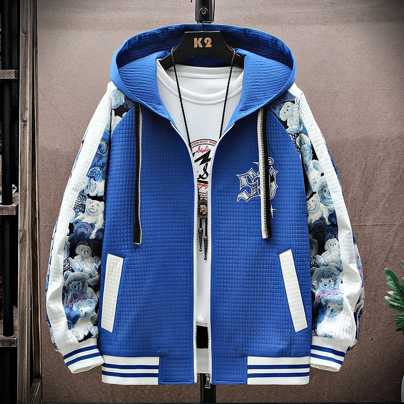 

2023 Hooded Casual Jacket Men Breathable Outwear Male Patchwork Color Streetwear Comfortable Man Clothing Plus Size 4XL