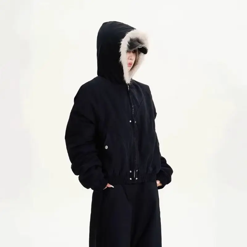 

YYAHAS американская мода ретро хлопковая куртка с меховым воротником и капюшоном женская короткая зимняя толстая куртка Ins женская одежда