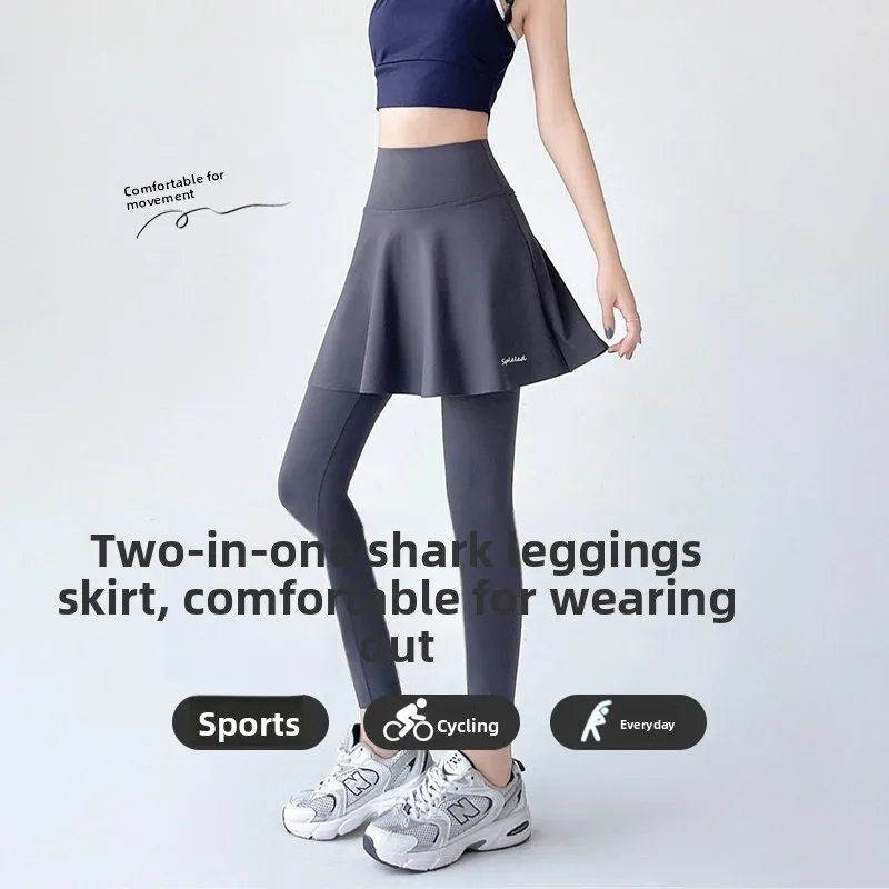 Pantaloni da yoga a vita alta Pantaloni da donna finti in due pezzi con gonna in pelle arca Controllo della pancia Sollevamento del sedere Primavera Estate Materiale sottile