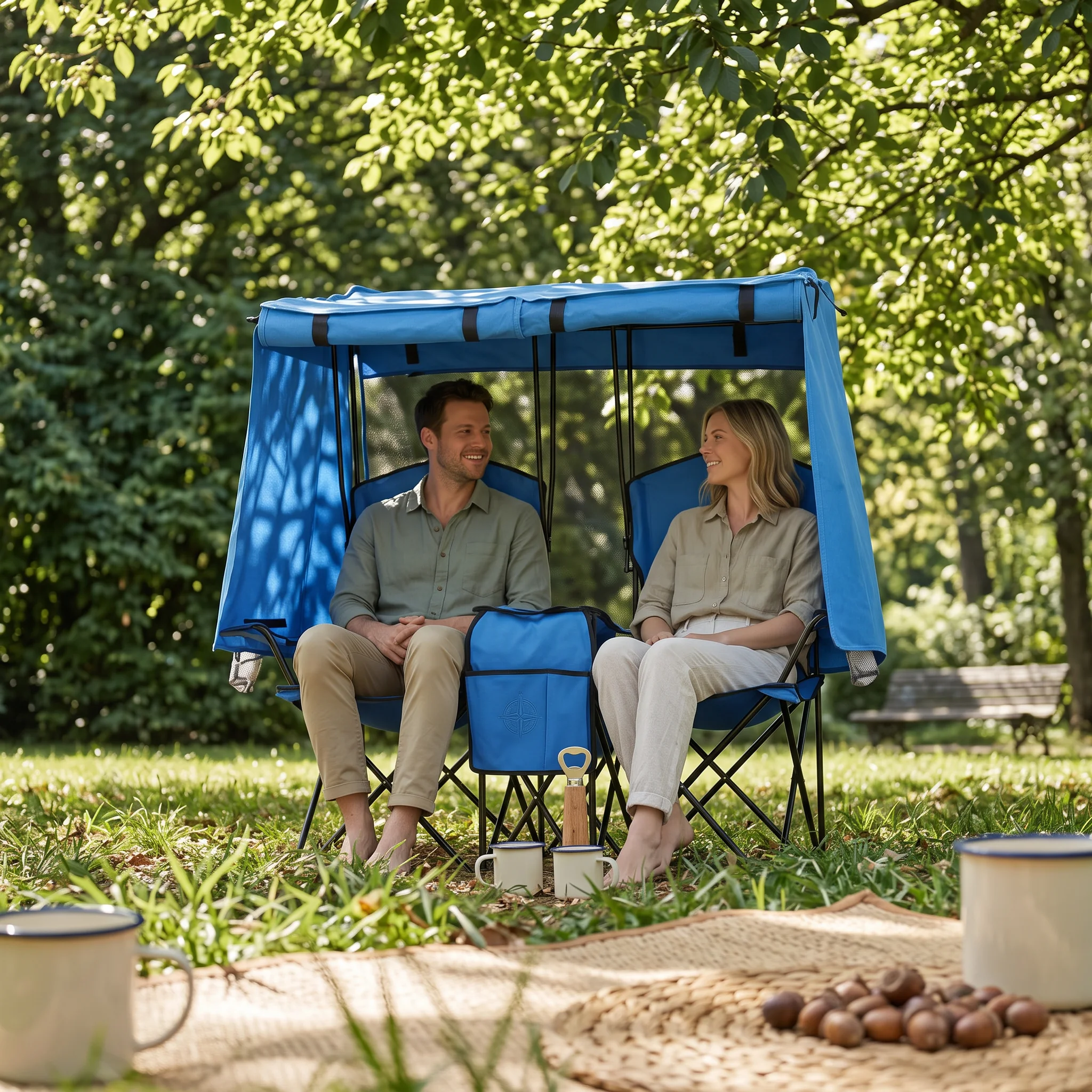 Outdoor Furniture Loveseat - Camping Loveseat with Sunshade Weather-Resistant Double