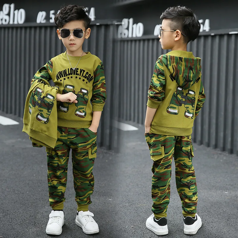 2024 Boys Camouflage Clothing Set 3pcs for Teen Kids Hooded Jacket T-shirt Pant Clothes Suit 3 4 5 6 7 8 9 10 11 Years