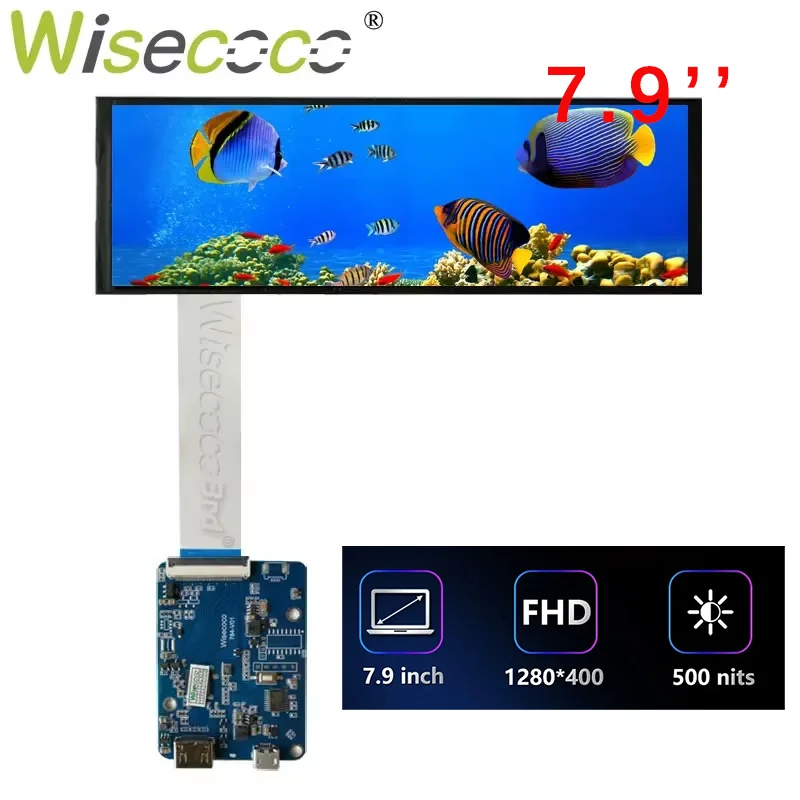 Wisecoco 7.9 Inch 400x1280 IPS Secondary Display Monitor For PC Mini CPU GPU Monitoring Wide LCD Aida64 Screen DIY KIT