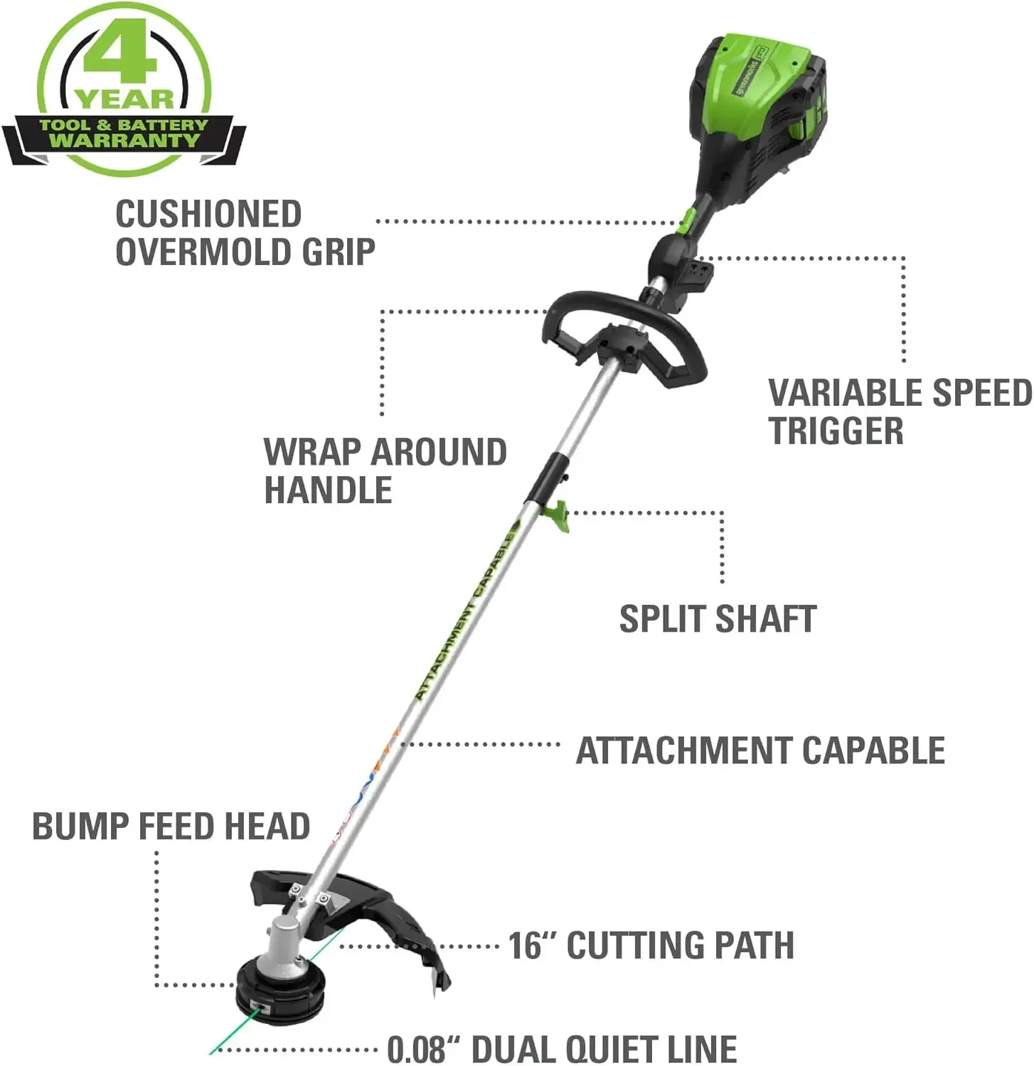 

Pro 80V 16 inch Cordless String Trimmer (Attachment Capable), 2Ah Battery and Charger Included GST80321