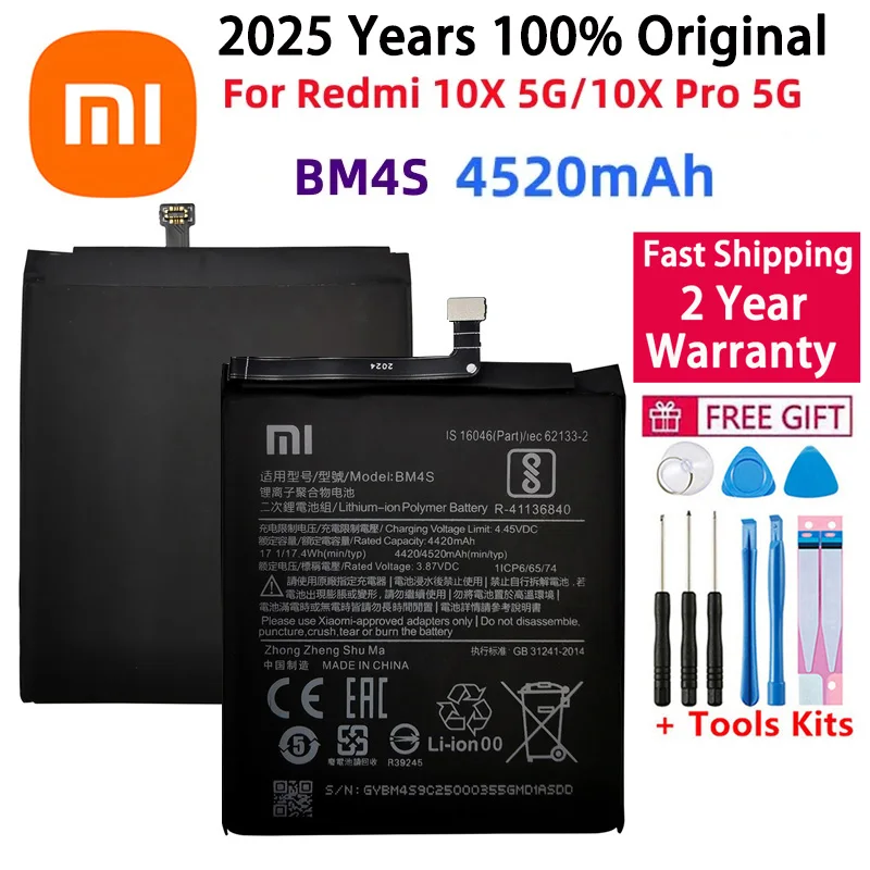 

2025 Years 100% Original 4520mAh Replacement Phone Battery BM4S For Redmi 10X 5G / Redmi 10X Pro 5G Batterie+Fast Shipping