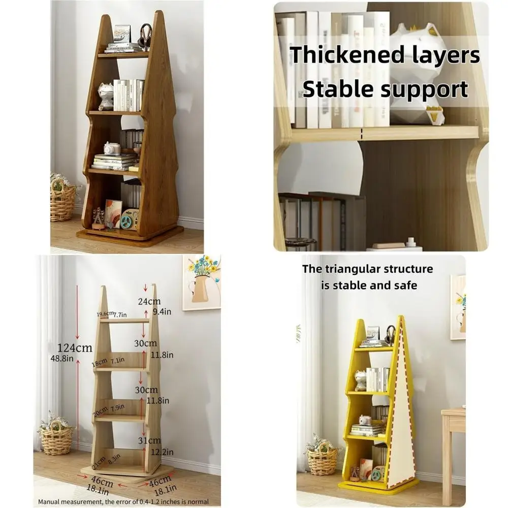 "Estante aberta estilo árvore giratória de 4 camadas para casa e estudo, elegante armazenamento de livros marrom"