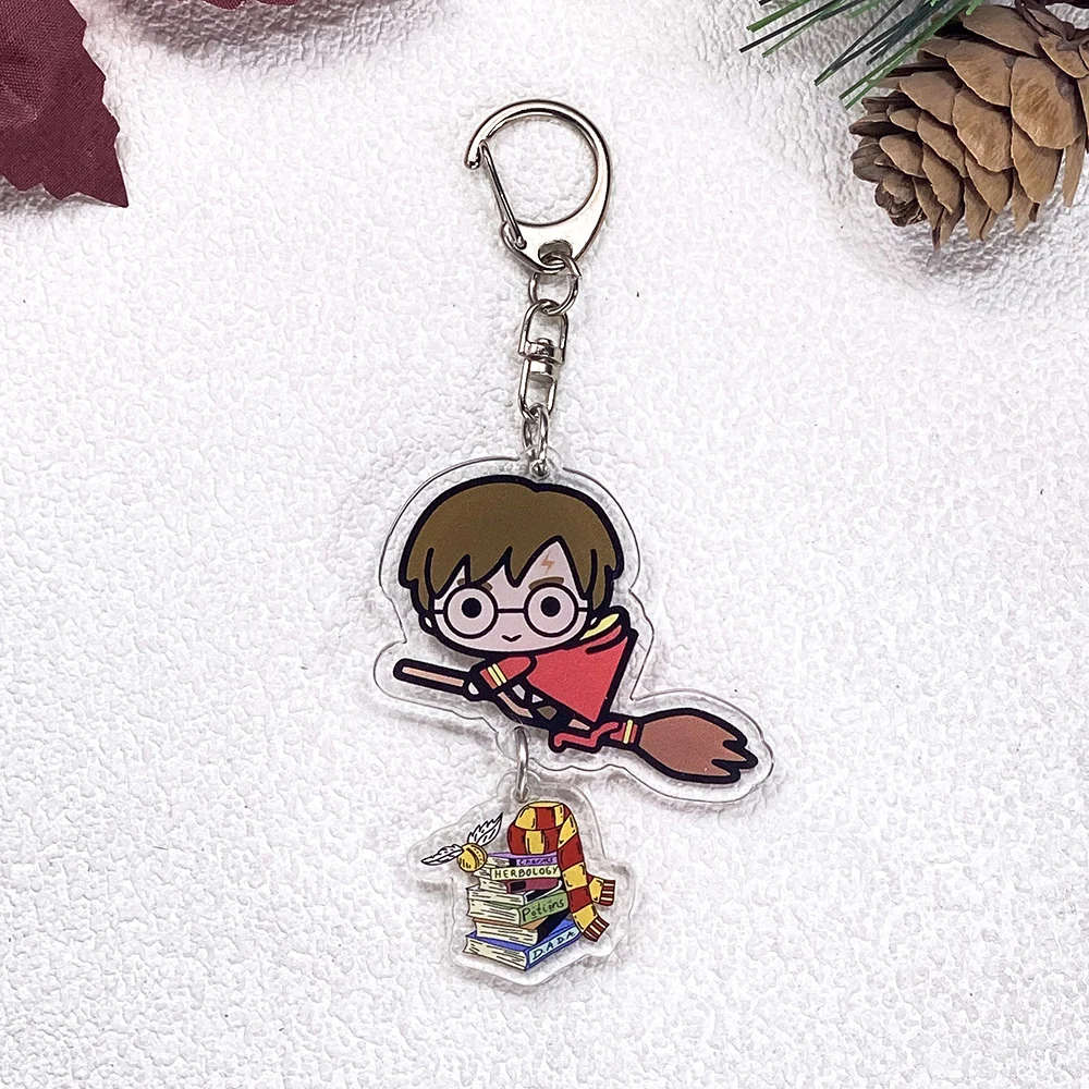 1/4Pcs Cartoon Harry Potter Car Keychain Acrylic Keyrings Bag Charms Cute Backpack Pendant Funny Prop Decoration Friends Gifts view 3