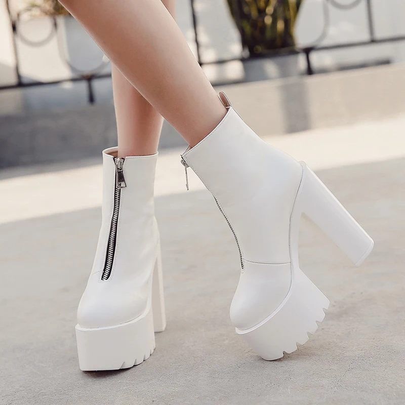 2024 Winter Women\'s Sexy Platform Lace-up Buckle White and Black High Heel Ankle Boots Nightclub Dancing Shoes