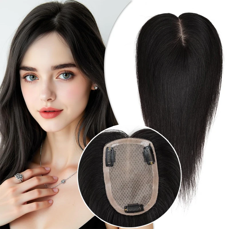 100% Klip Rambut Manusia Dalam Satu Potong Ekstensi Rambut Wig Atas Potongan Wig Renda Dasar Sutra Buatan Tangan Penuh Dasar Atas Kulit Kepala Alami Wanita