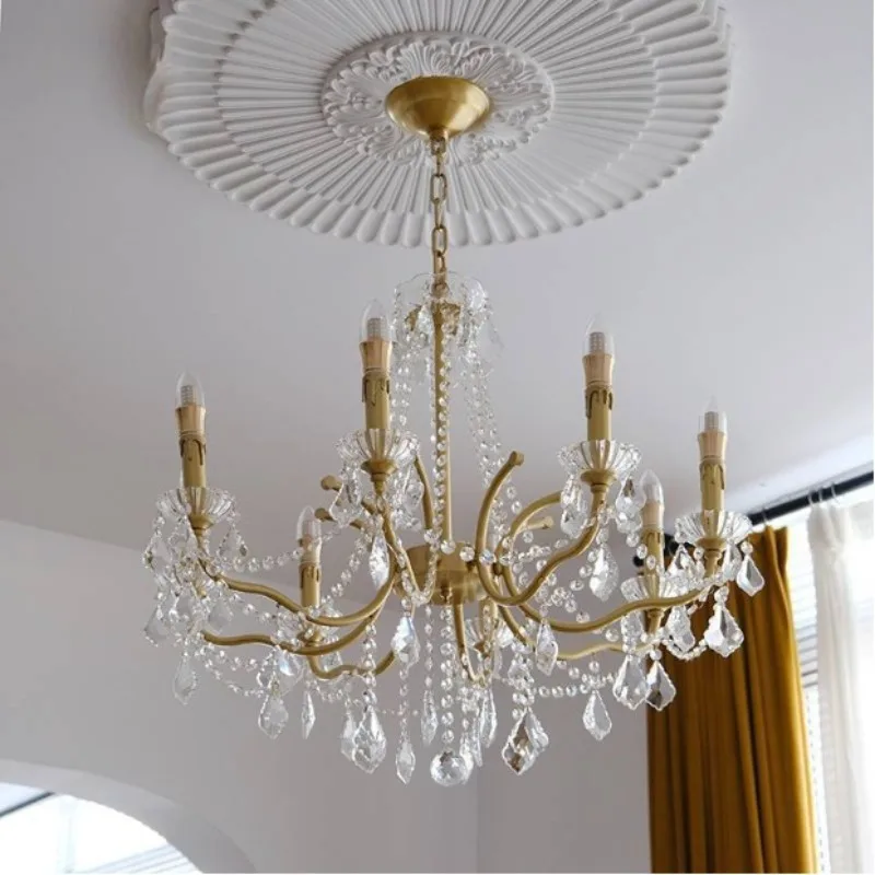 Cristal lindo estilo francês, lustre de vela romântico, sala de estar medieval, quarto duplex