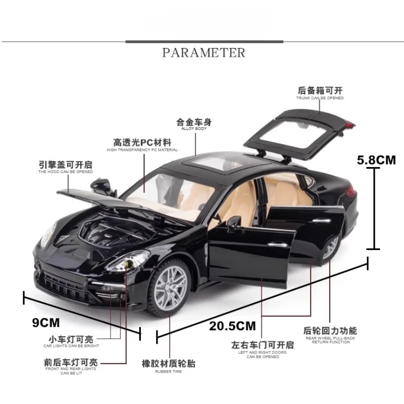 1:24 Porsche Panamera aleación Diecasts y vehículos modelo de juguete simulación sonido y luz tirar hacia atrás juguetes para niños colección regalo