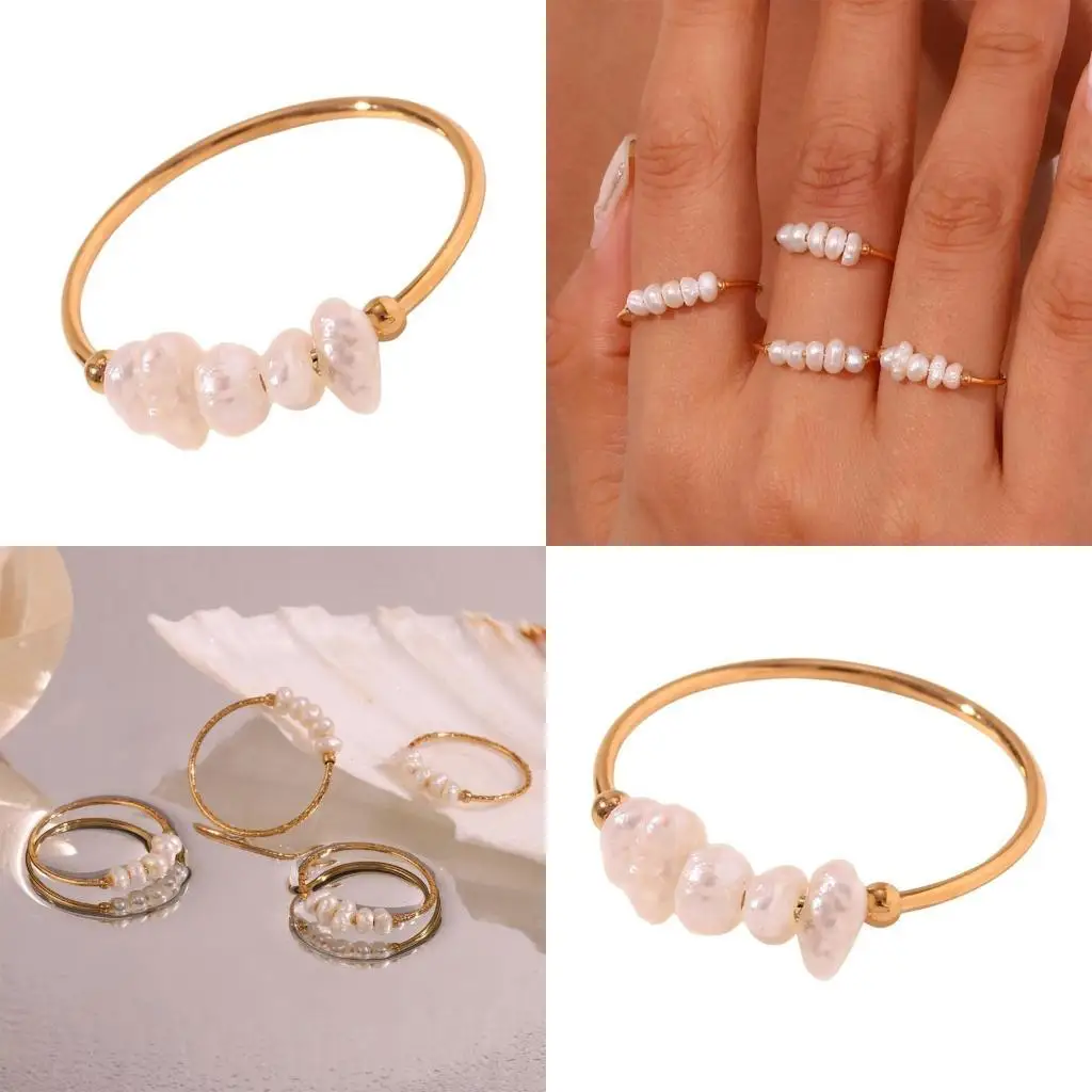 A52E Practical Sturdy Stainless Steel Rings with Elegant Freshwater Pearls Designs