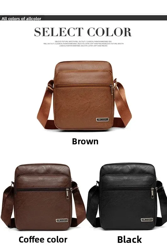 Herrentasche, PU-Leder, einzelne Umhängetasche, mehrlagiger Reißverschluss, großes Fassungsvermögen, Umhängetasche für den täglichen Gebrauch, Arbeit, Reisen, Business, Pendeln – Detail 4